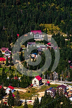 View from above of a mountain resort Vartop in Bihor, Romania, 2021