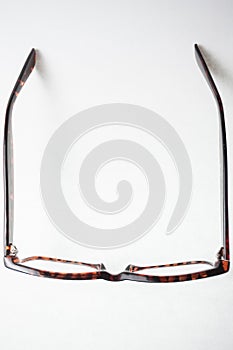 View from above on a pair of trendy brown eyeglasses