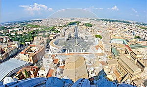 view from above of Rome and the Vatican city and square from above the dome of St. Peter s Basilica