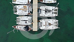 View From Above Of Sailboats Berthed At Marina