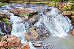 View from above of scenic Greenville Falls park waterfalls