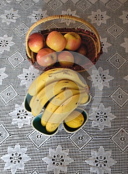 View from above on a table and fruit