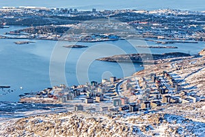 View from above to the streets and buildings of Nuuk
