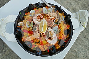 View from above of typical spanish specialty paella