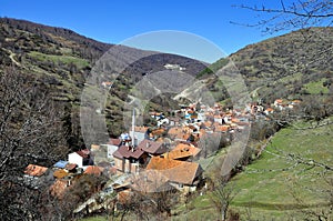 View from above of a village Krushevo, during springtime. Dragash, Kosovo photo