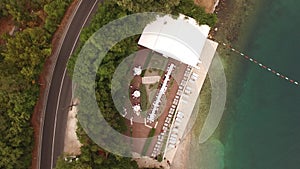 A view from above at the wedding banquet by the sea