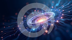 An abstract representation of a quantum computer processing data with glowing qubits