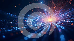 An abstract representation of a quantum computer processing data with glowing qubits