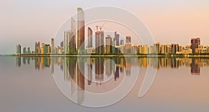 View of Abu Dhabi Skyline at sunset, UAE