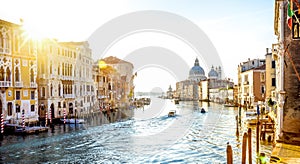 View from Accademia Bridge on Grand Canal in Venice, Italy photo