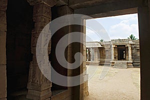 View of Achyuta Raya Temple from the West side gopura, Hampi, Karnataka. Sacred Center. Entrance to the ardha-madapa is clearly se
