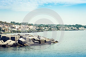 View of Acitrezza from the sea side of Acicastello, Catania, Sicily
