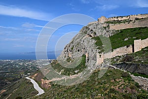View from Acrocorinth fortress, the acropolis of ancient Corinth,
