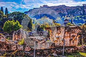 View on Acropolis from ancient agora, Athens, Greece.