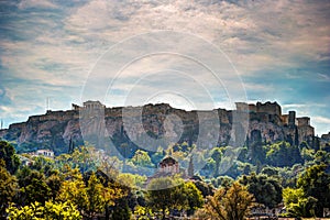 View on Acropolis from ancient agora, Athens, Greece.