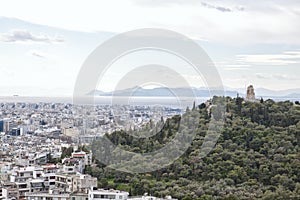 View from the Acropolis of Athens to the Saronic Gulf and port P