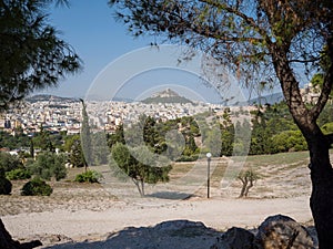 View of Acropolis hill from pnyx in Athens