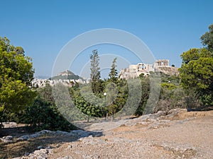 View of Acropolis hill from pnyx in Athens