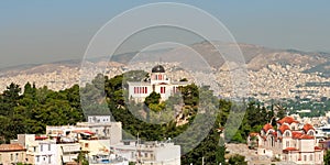 View from the Acropolis hill to the city of Athens, Greece.