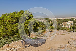 View from the Acropolis hill to the city of Athens, Greece.