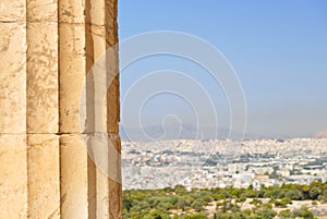 View from the Acropolis hill to the city of Athens, Greece.