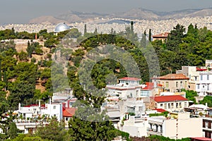 View from the Acropolis hill to the city of Athens, Greece.