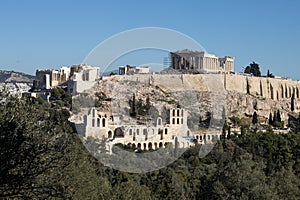 View of the Acropolis, Parthenon from Philopappos Hill in Athens