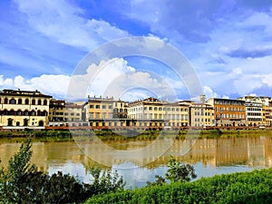 View across the Arno river towards the Ufizzi Gallery in Florence, Italy photo