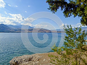 View across a bay in Greece to mainland.