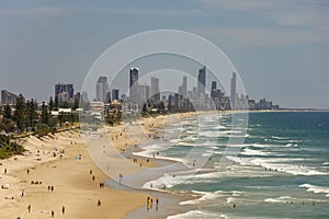 View across beach towards Gold Coast CIty in Queensland