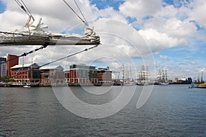 A view across Belfast harbor close to Queens Quay Belfast