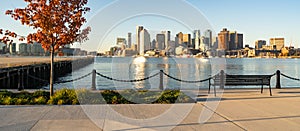 View Across Boston Harbor to the Boat Traffic fronting the Downtown City Skyline