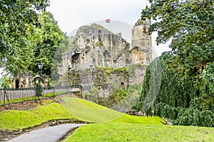 A view across the castle ruins in the town of Knaresborough in Yorkshire, UK