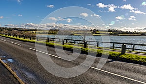 A view across the causeway on Pitsford Reservoir, UK