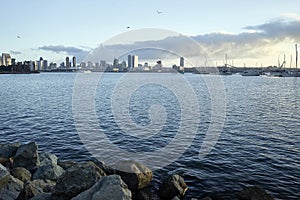 View across Coronado Bay as the early morning Southern California sun warms up San Diego