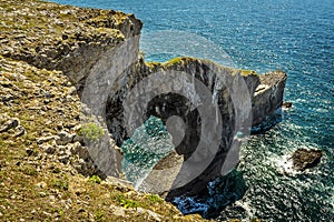 A view across the Green Bridge of Wales on the Pembrokeshire coast, Wales