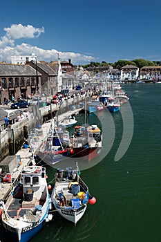 Weymouth Harbour, quayside and boats, Dorset, England.