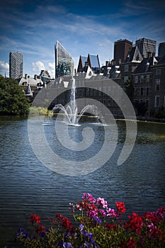 View across the Hofvijver lake in the Hague