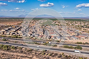 View across interstate nineteen of new homes in Sahuarita Arizona