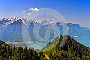 View across Lac Leman on the French Alps