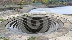 View across Ladybower reservoir, Derbyshire. with spillway in the foreground.