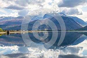 A view across Loch Eil towards to Fort William and Ben Nevis, Scotland