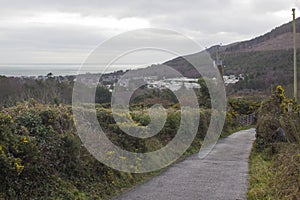 A view across on of the many snow topped hills and valleys of the Mourne Mountains on a dull midwinter afternoon