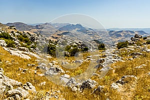 A view across the mountain landscape of Sierra del Torcal from El Torcal near to Antequera, Spain