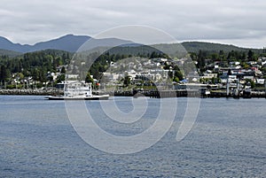 Ferry arriving in Powell River, BC photo