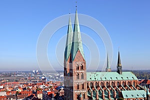 View across the old town of Luebeck