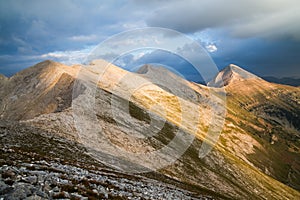 View across the peaks of the Pirin Mountains