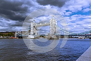 A view across the River Thames from City Hall, London, UK towards the Tower Bridge