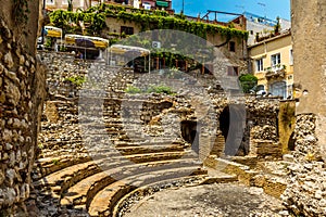 A view across the Roman ampitheatre in Taormina, Sicily