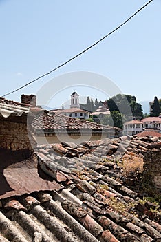 A view across the roofs on St. Bogorodica Perivlepta Church in Ohrid (St. Virgin Mary)